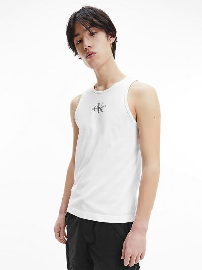 Calvin Klein Ruhák HU027410 | Calvin Klein Slim Organic Cotton Monogram Férfi Trikó Világos Fehér